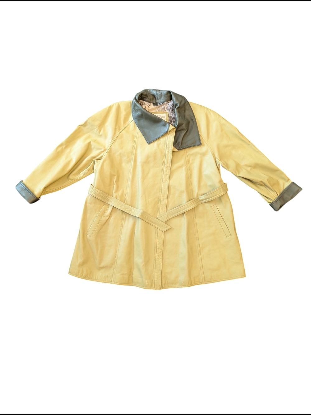 Borgo Antico Leather Jacket Women’s Size 38 Italy Yellow Belted Vintage